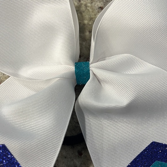 Cheer Bow! Never used! Light navy and teal glitter design! - Picture 3 of 4